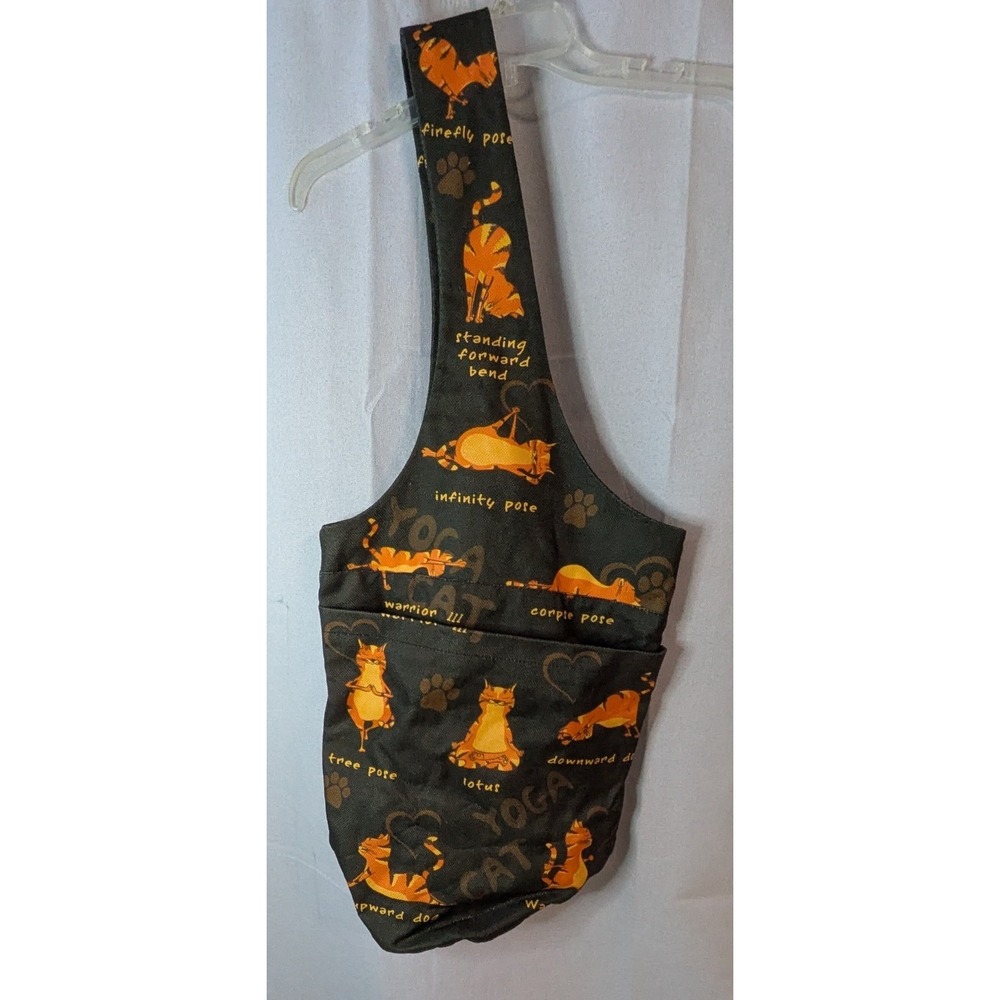 Yoga Cat Sling Bag Unisex Large Black Excellent Canvas Hobo Tote